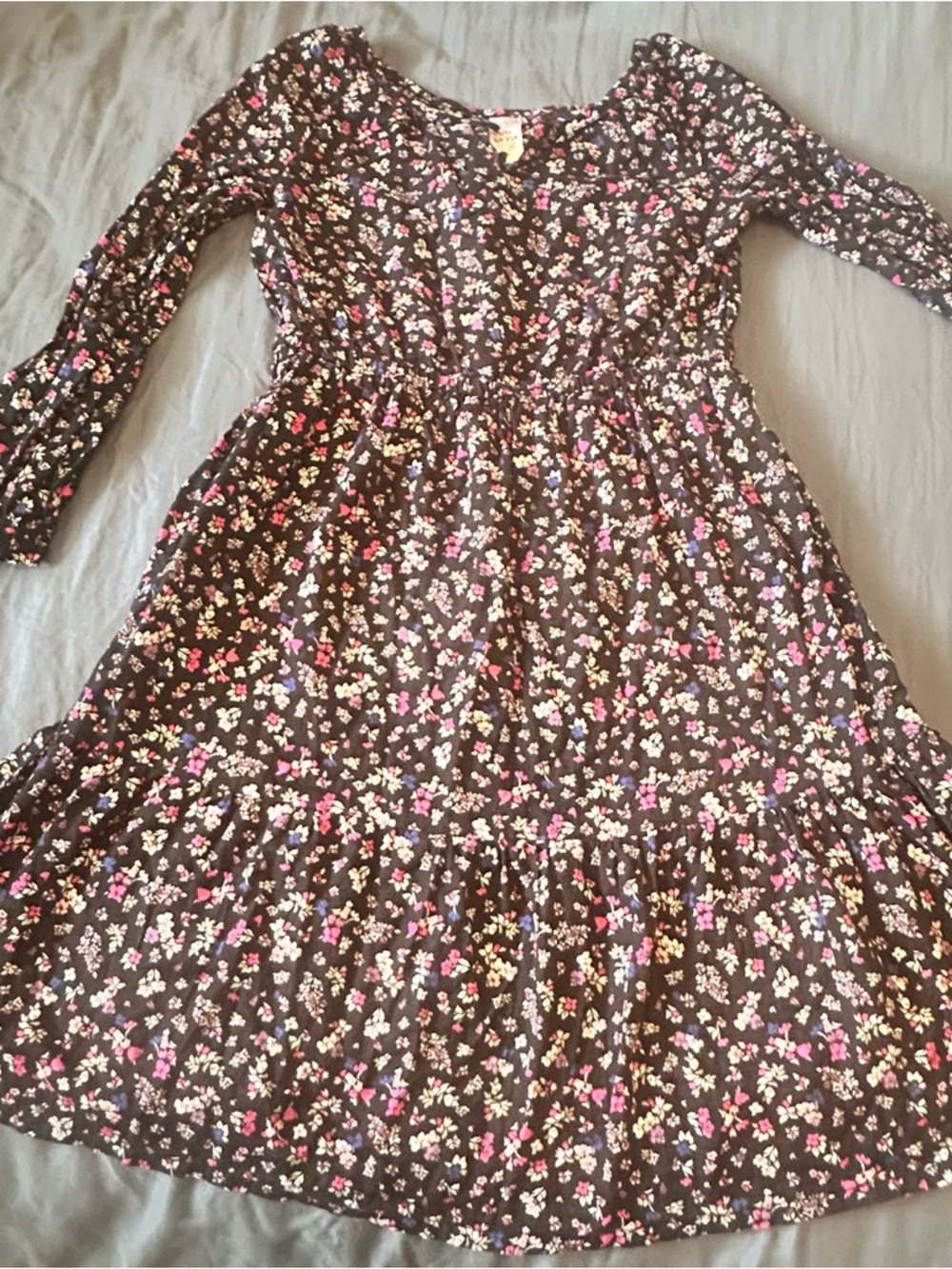 Carter’s Floral Long Sleeve Tiered Dress - Black with Pink & White Flowers